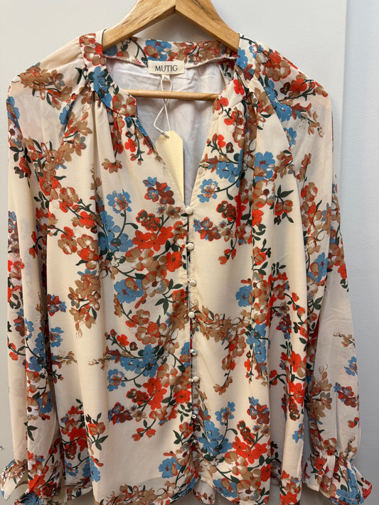 V Neck Floral Print Top