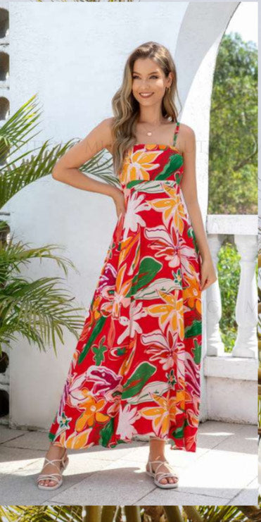 Floral Print Side Pockets Maxi Dress
